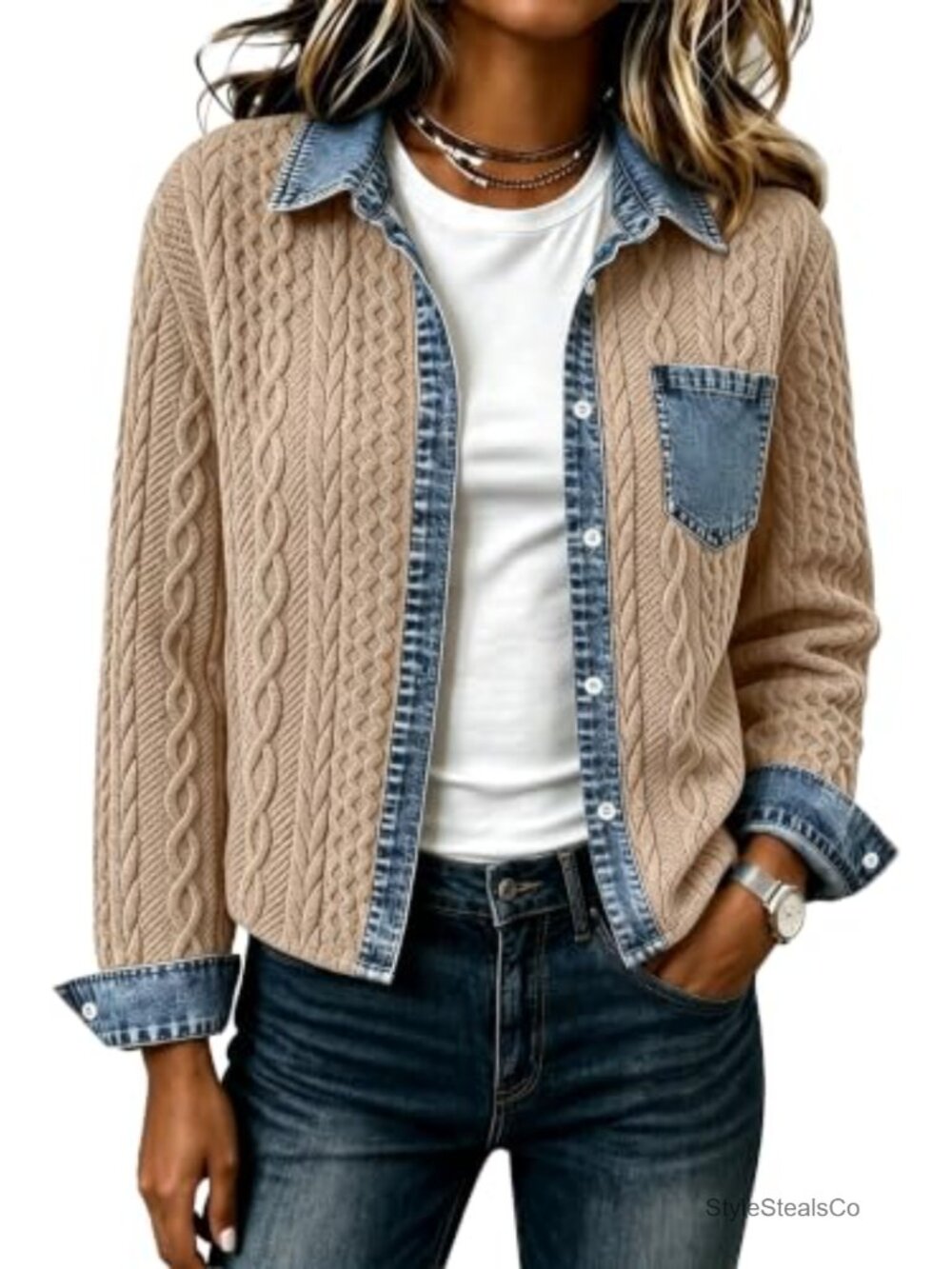 Cropped Jean Denim Collared Bomber Jacket Sweatshirt Shacket